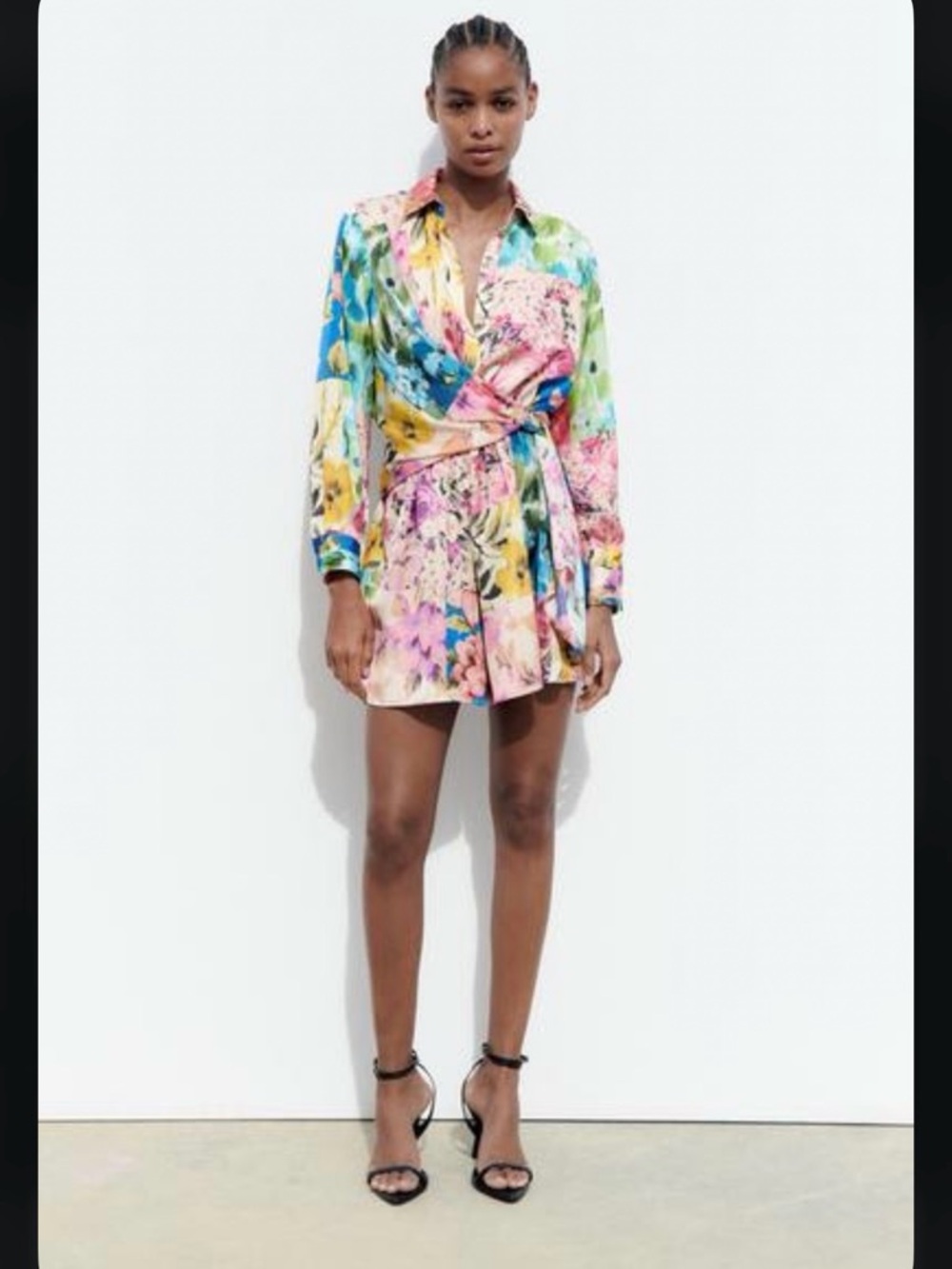 Zara Multicolor Floral Tie-Waist Romper - Blue, Pink, Green
